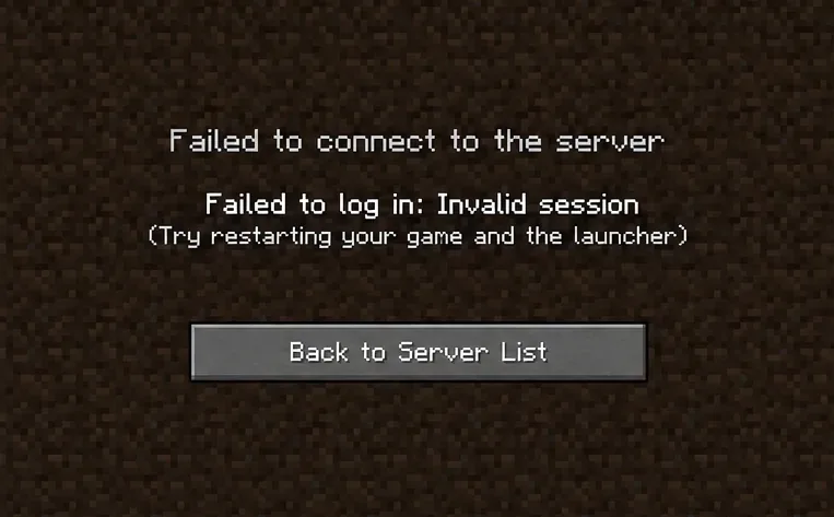 Het verbindingsdialoogvenster van Minecraft Java Edition toont 'Aanmelden mislukt: Ongeldige sessie' en de instructie om opnieuw op te starten.