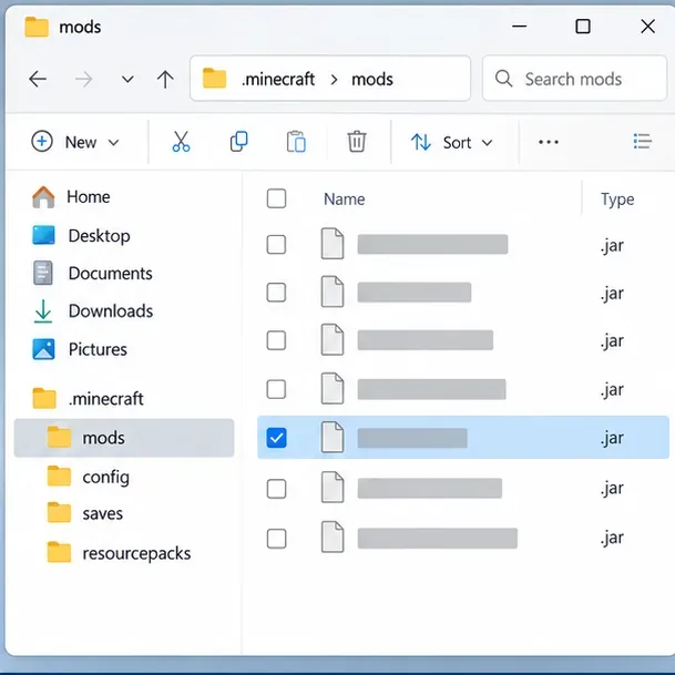 Un folder generic de mod-uri cu un fișier mod fără nume selectat pentru izolare temporară