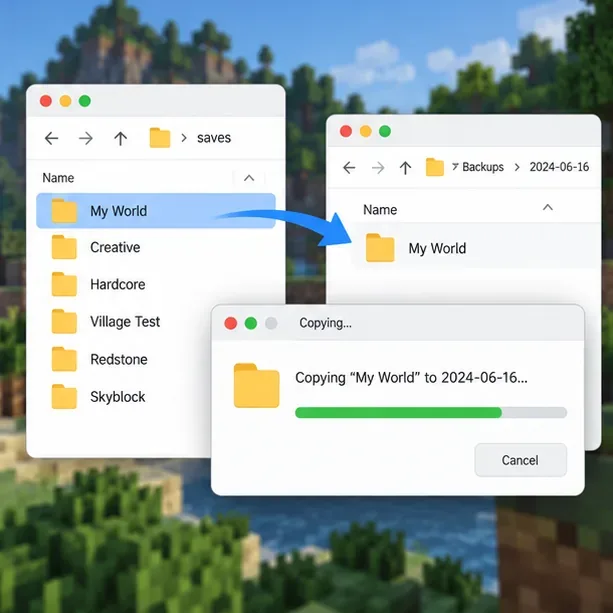 Un folder de salvare a jocului este copiat într-un folder separat de backup înainte de depanare
