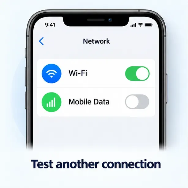 Illustratief scherm met netwerkinstellingen voor je telefoon, inclusief opties voor wifi en mobiele data.