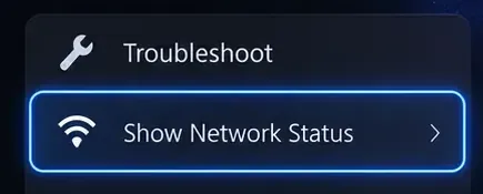 PlayStation Portal troubleshooting menu with Show Network Status highlighted.