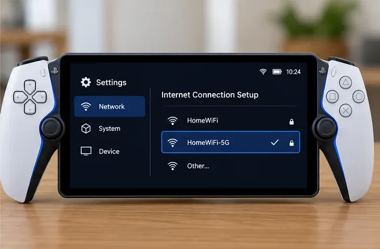 ภาพประกอบการตั้งค่าเครือข่าย PlayStation Portal โดยเลือกเครือข่าย Wi-Fi 5 GHz แยกต่างหาก
