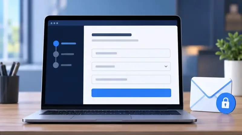 Generic account-recovery form beside a secure email envelope and lock icon