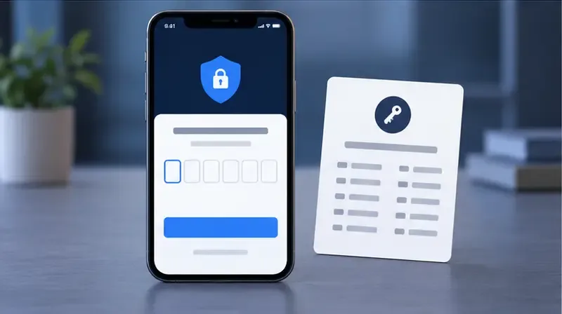Phone showing a generic two-step verification prompt next to a separate backup-code card