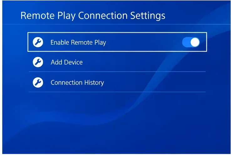 ภาพประกอบการตั้งค่าการเชื่อมต่อ PS4 Remote Play โดยเลือกตัวเลือก "เปิดใช้งาน Remote Play"