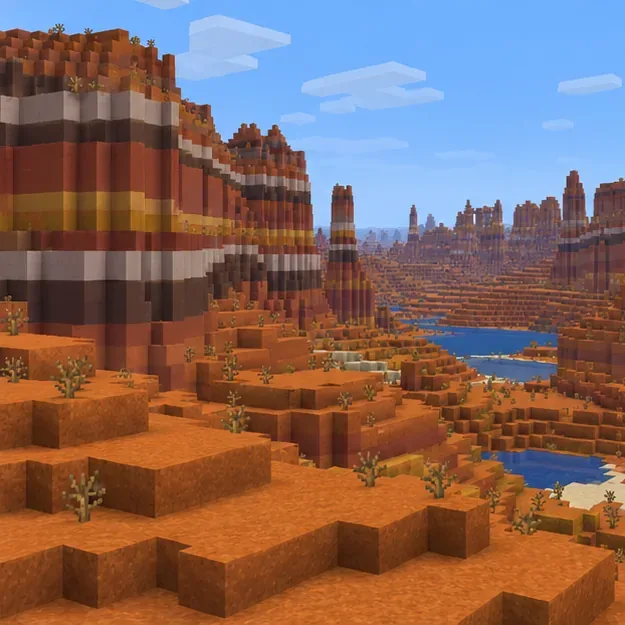 Clear Badlands terrain with layered terracotta, shown as a clean comparison after custom visuals are disabled.