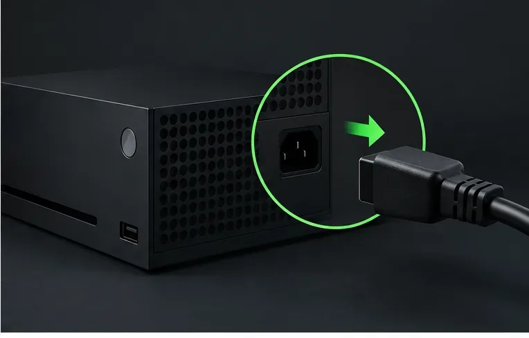 สายไฟของเครื่องเล่นเกม Xbox ถูกถอดออกจากด้านหลังของเครื่อง
