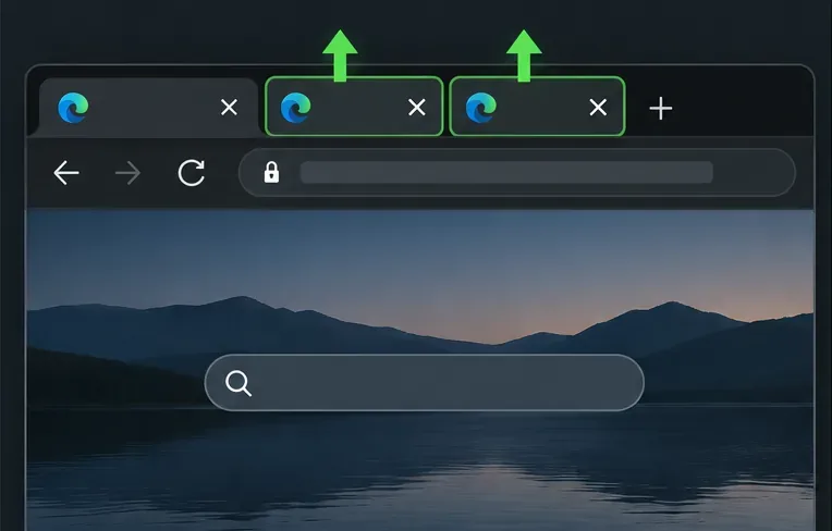 หน้าต่างเบราว์เซอร์ Microsoft Edge พร้อมแท็บเพิ่มเติมสองแท็บที่ถูกไฮไลต์เพื่อปิด