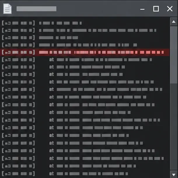 Dark log viewer with one exception-like line highlighted above stack-trace lines
