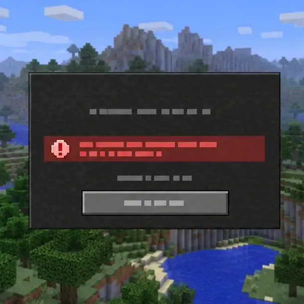 Minecraft-style world view behind a dark disconnect dialog with a red error strip