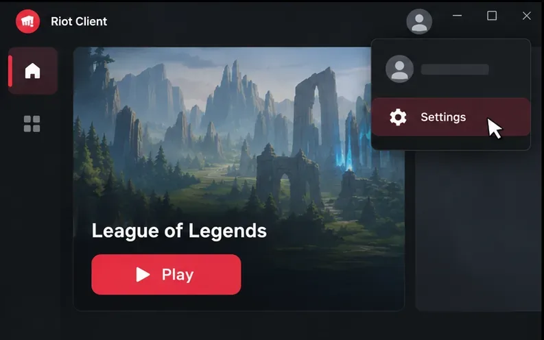 O menu de perfil do Riot Client será aberto com a opção Configurações selecionada.