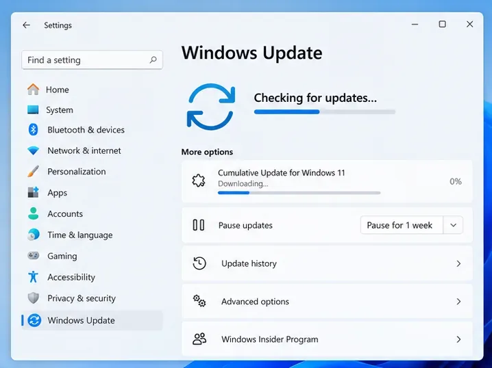 PCがアップデートを確認している間、Windows 11の設定でWindows Updateが開きます。
