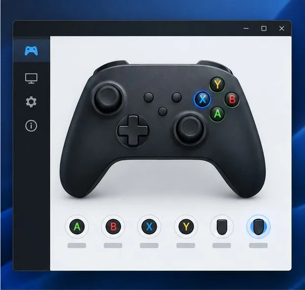Illustration of a controller input test page with a gamepad and button indicators.