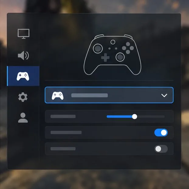 Illustration of a PC game controls settings page with a controller option selected.