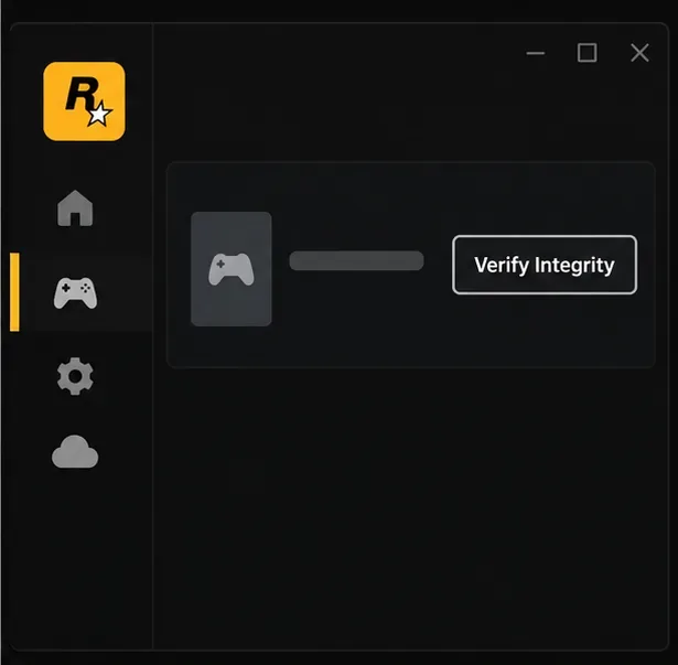 Rockstar Games Launcher settings illustration with a Verify Integrity control beside an installed game row.