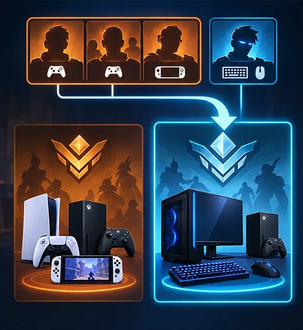 Uma equipe mista de jogadores de console e PC foi direcionada para a modalidade Mouse e Teclado no modo Competitivo.