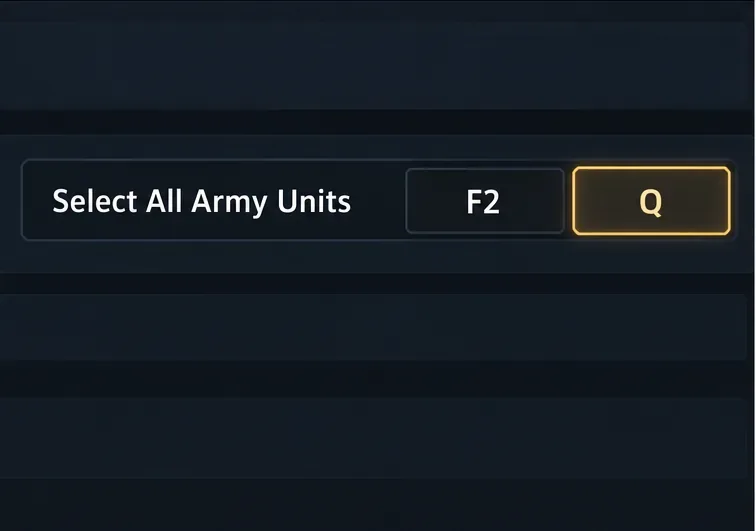 Select All Army Units command row showing F2 and an example Q alternate key