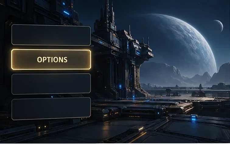 Options button highlighted on a dark real-time strategy game menu