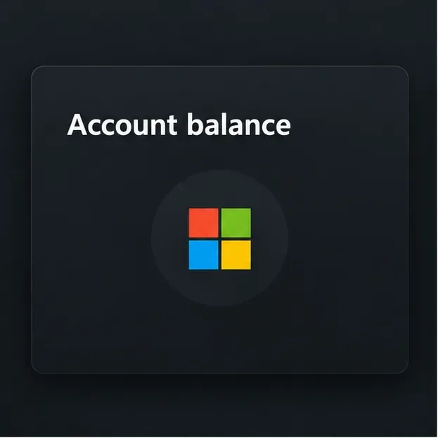 Illustrative Microsoft account balance card, showing where to check available funds before buying an Xbox subscription.