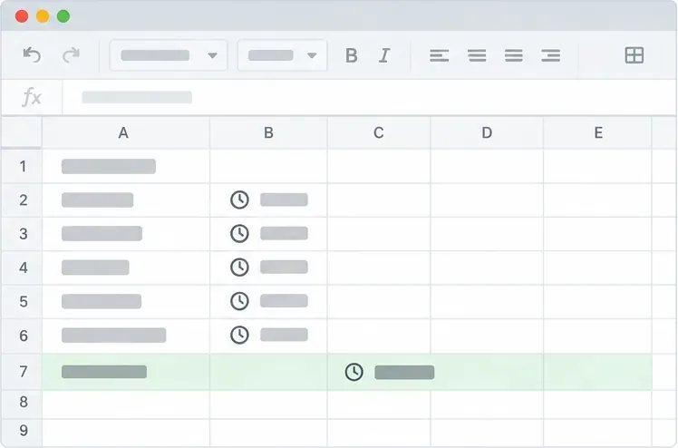 Spreadsheet mockup with match-duration rows and a highlighted total row for converting minutes to hours