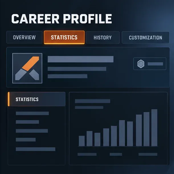 Tela simplificada do Perfil de Carreira em tom escuro, com a aba Estatísticas destacada.