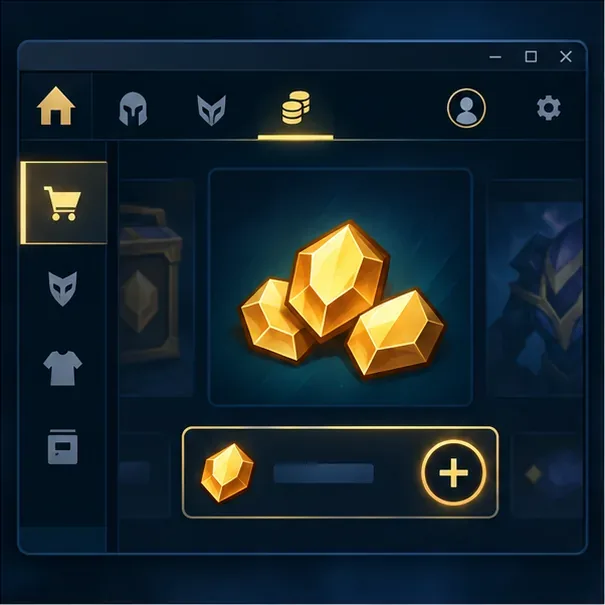 A game-client shop window with the store tab selected and a plus icon beside a points balance.