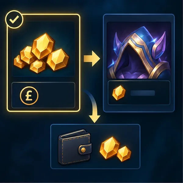 A selected point bundle sits beside a cosmetic item card, with remaining points shown in a wallet.