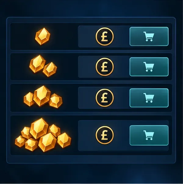 Four purchase rows pair groups of point gems with pound symbols and cart icons.
