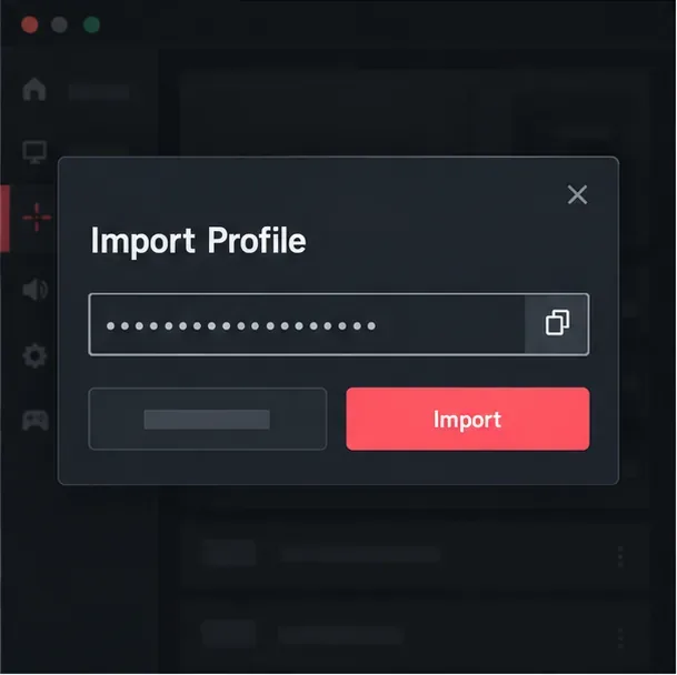 クロスヘアインポートダイアログには、プロファイルコード入力欄とインポートボタンが表示されます。