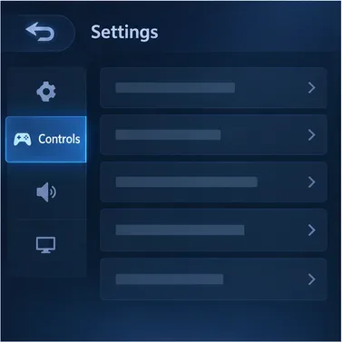 Mockup van de instellingeninterface met de categorie 'Bedieningselementen' geselecteerd in een menu aan de linkerkant.