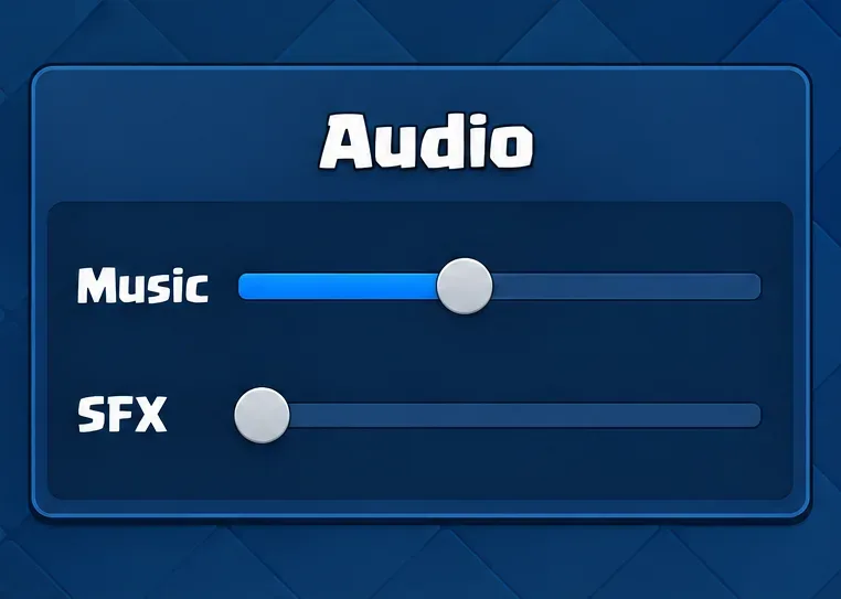 Exemple de panneau audio montrant la musique autour du centre et les effets sonores tout à gauche, en bas.