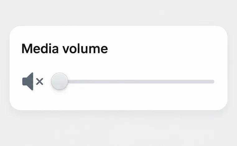 Exemple d'interface de volume multimédia montrant une icône de haut-parleur muet et un curseur au minimum.