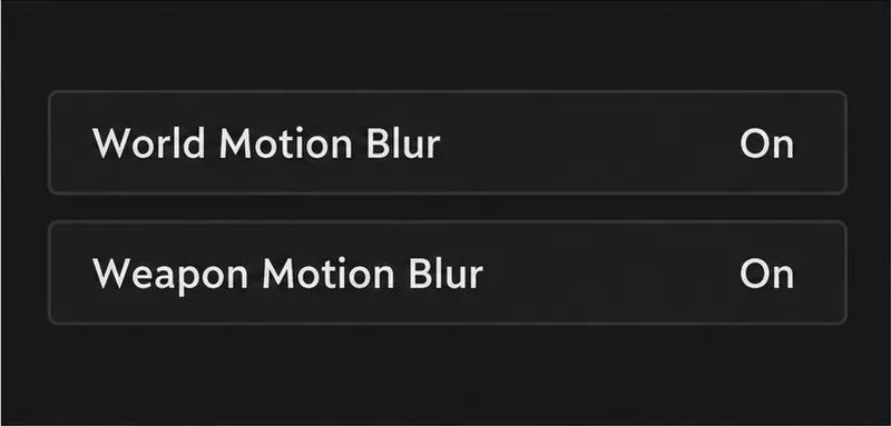 Illustratieve instellingenrijen waarop zowel 'World Motion Blur' als 'Weapon Motion Blur' op 'Aan' staan.
