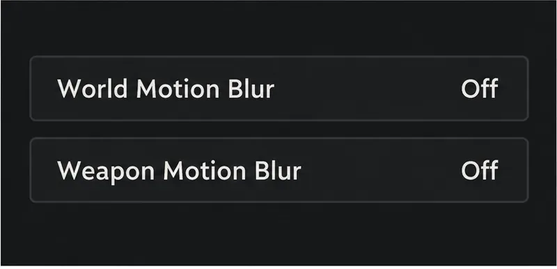 Illustratieve instellingenrijen waarop zowel 'World Motion Blur' als 'Weapon Motion Blur' op 'Uit' staan.