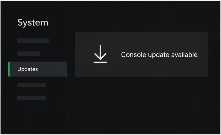 Illustrative Xbox Series system settings panel highlighting Updates.