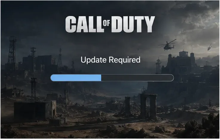Illustrative Call of Duty first-launch update screen with a progress bar.