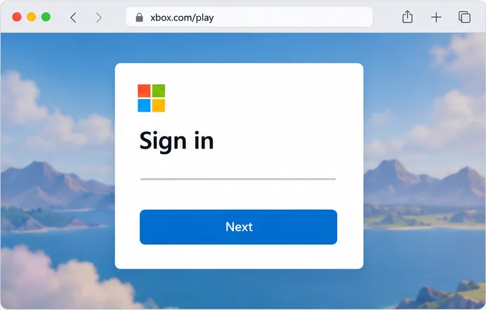 Illustrative Microsoft sign-in screen in a Mac browser with no personal information entered