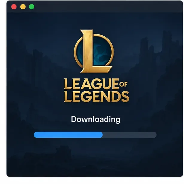 Ilustração da barra de progresso de download do League of Legends no cliente da Riot.