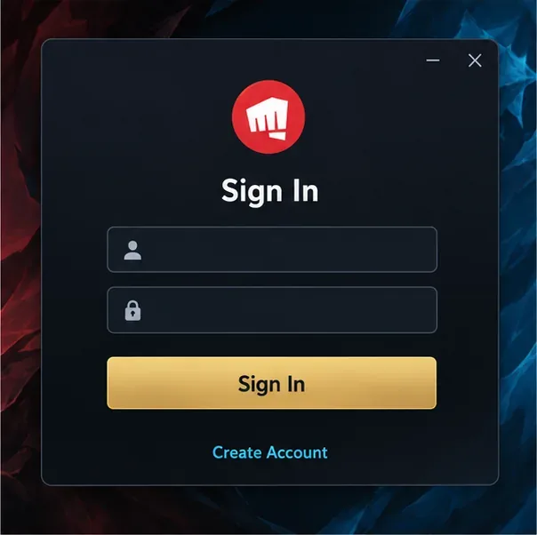 Faça login em uma conta Riot existente ou escolha a opção de criação de conta.