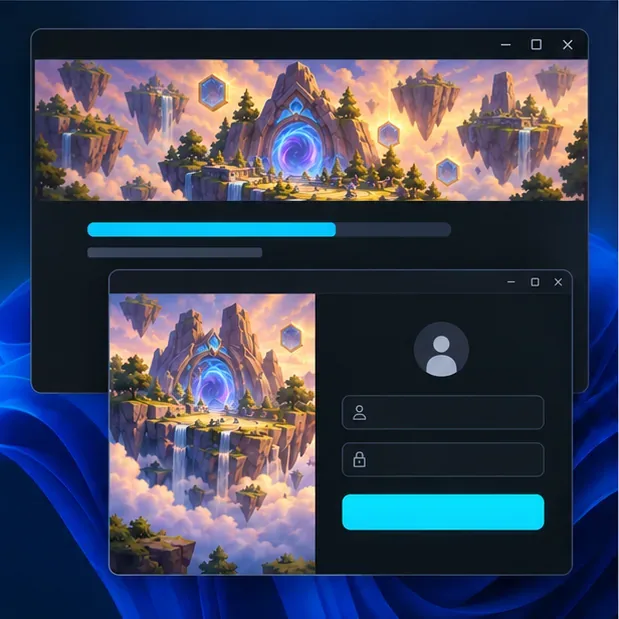A barra de progresso do instalador do Windows fica atrás de um painel de login de conta separado.