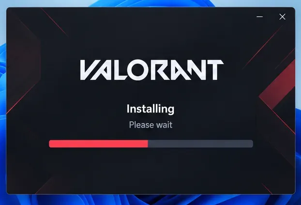 Illustrative VALORANT installer window showing an installation progress bar