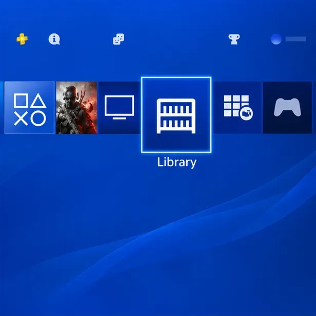 The PS4 home screen with the Library tile selected in the top row.