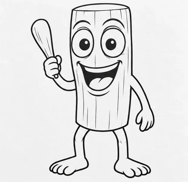 Clean line art of the wooden character after the construction guides are removed.