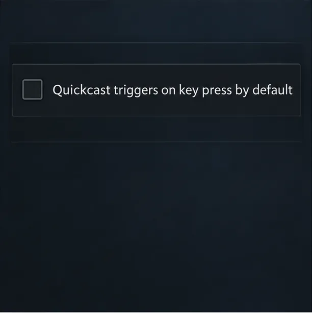 Settings row labeled “Quickcast triggers on key press by default” with its checkbox unchecked.