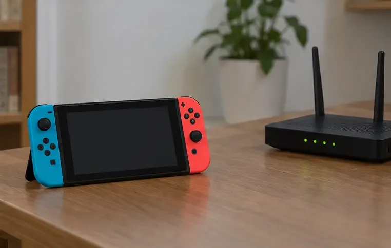 Nintendo Switch placed close to a home Wi-Fi router