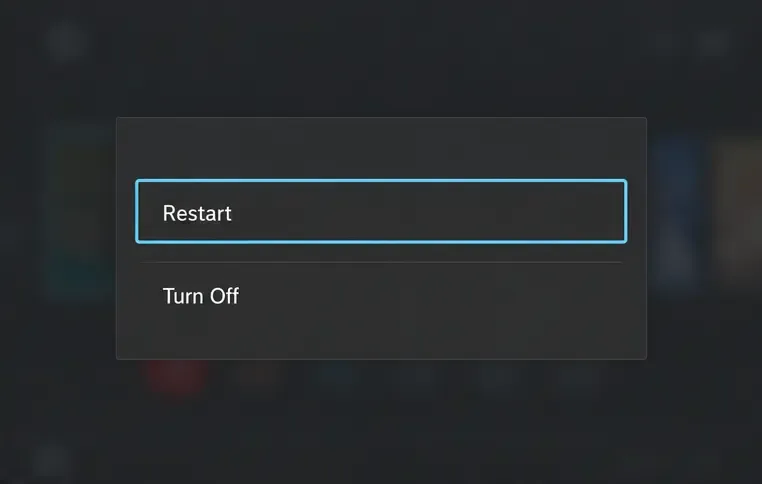 Power Options menu with Restart highlighted