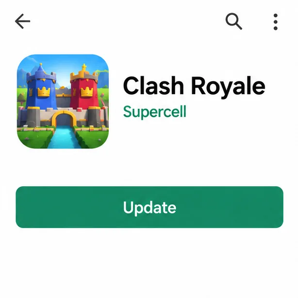 Illustrative Google Play-style listing for Clash Royale with an Update button
