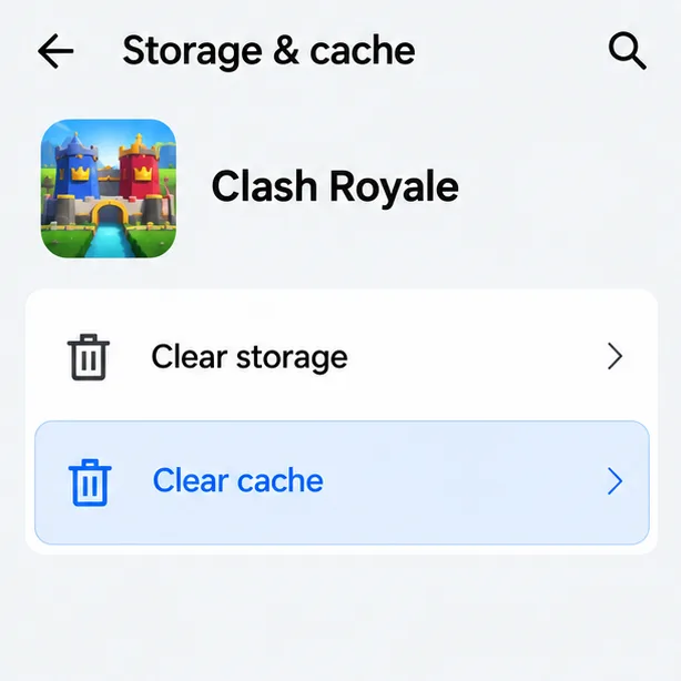 Illustrative Android Storage & cache screen with Clear cache highlighted above Clear storage