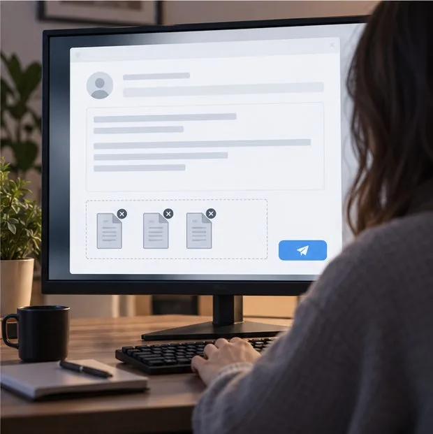 Um jogador prepara uma solicitação genérica de suporte online com vários arquivos de diagnóstico anexados.