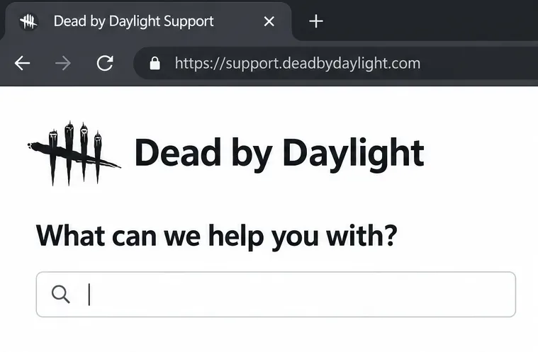 Dead by Daylightのサポートページとブラウザのヘルプ検索フィールド